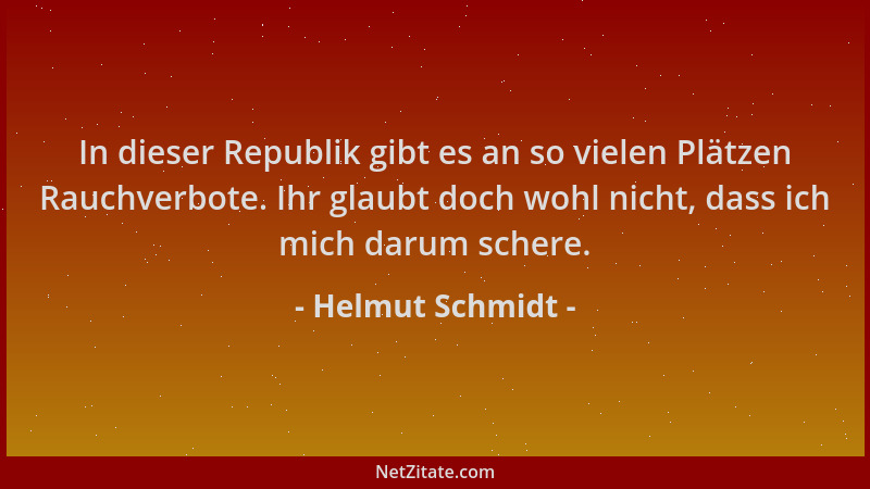 Helmut Schmidt - In dieser Republik gibt es an so vielen Plätzen Rauchverbote. Ihr glaubt doch wohl nicht, dass ich mich da...