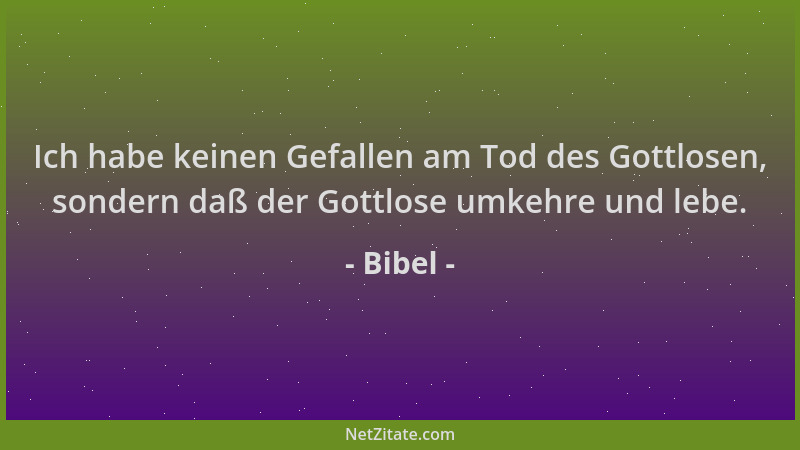 Bibel - Ich habe keinen Gefallen am Tod des Gottlosen, sondern daß der Gottlose umkehre und lebe....