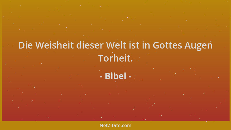 Bibel - Die Weisheit dieser Welt ist in Gottes Augen Torheit....