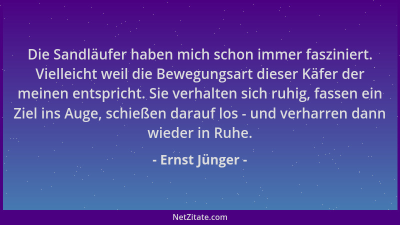 Ernst Jünger - Die Sandläufer haben mich schon immer fasziniert. Vielleicht weil die Bewegungsart dieser Käfer der meinen e...