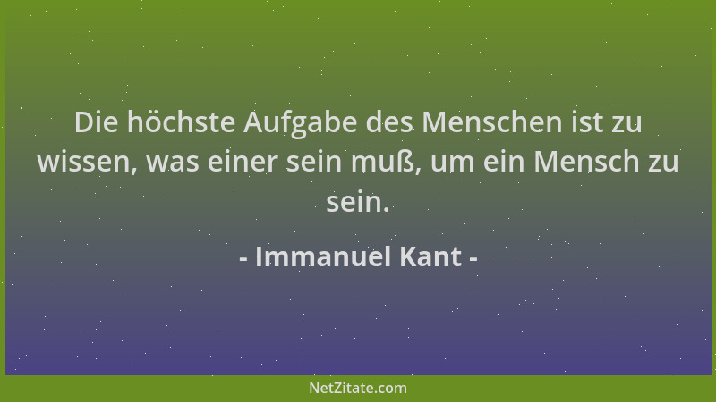 Immanuel Kant - Die höchste Aufgabe des Menschen ist zu wissen, was einer sein muß, um ein Mensch zu sein....