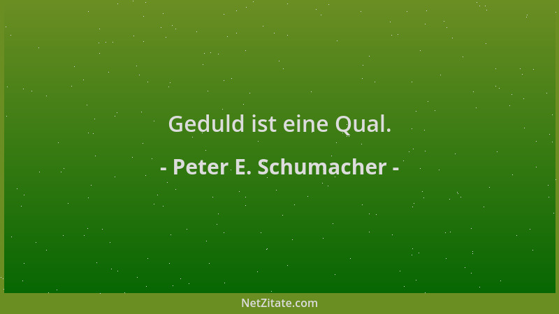 Peter E. Schumacher - Geduld ist eine Qual....