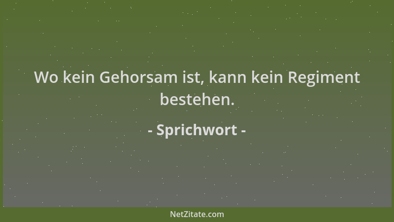 Sprichwort - Wo kein Gehorsam ist, kann kein Regiment bestehen....
