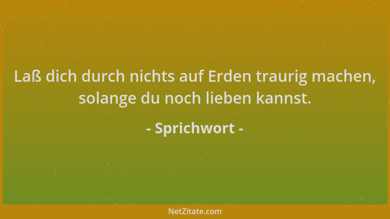 Sprichwort - Laß dich durch nichts auf Erden traurig machen, solange du noch lieben kannst....