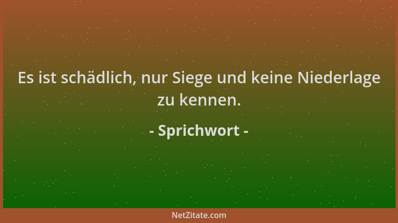 Sprichwort - Es ist schädlich, nur Siege und keine Niederlage zu kennen....