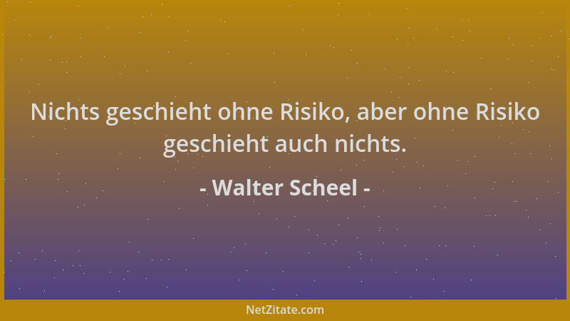 Walter Scheel - Nichts geschieht ohne Risiko, aber ohne Risiko geschieht auch nichts....
