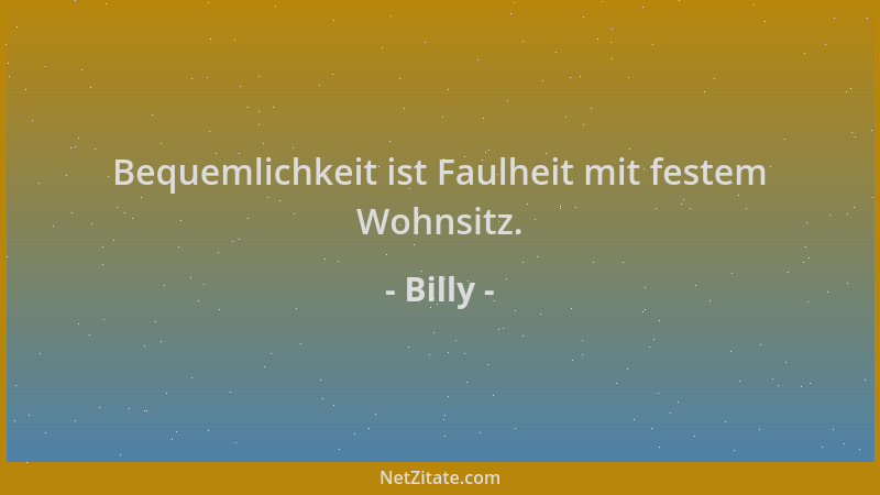 Billy - Bequemlichkeit ist Faulheit mit festem Wohnsitz....