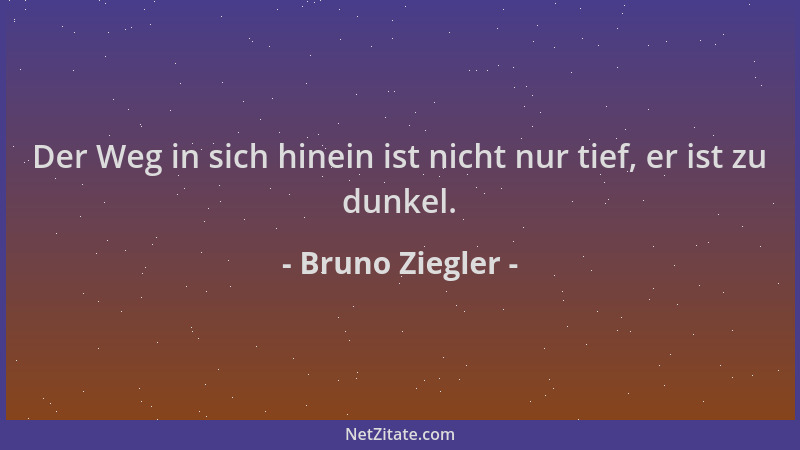 Bruno Ziegler - Der Weg in sich hinein ist nicht nur tief, er ist zu dunkel....