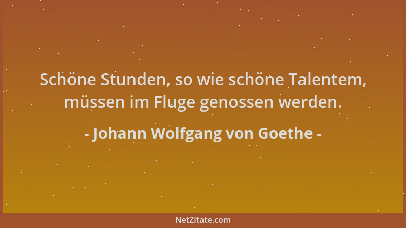 Johann Wolfgang von Goethe - Schöne Stunden, so wie schöne Talentem, müssen im Fluge genossen werden....