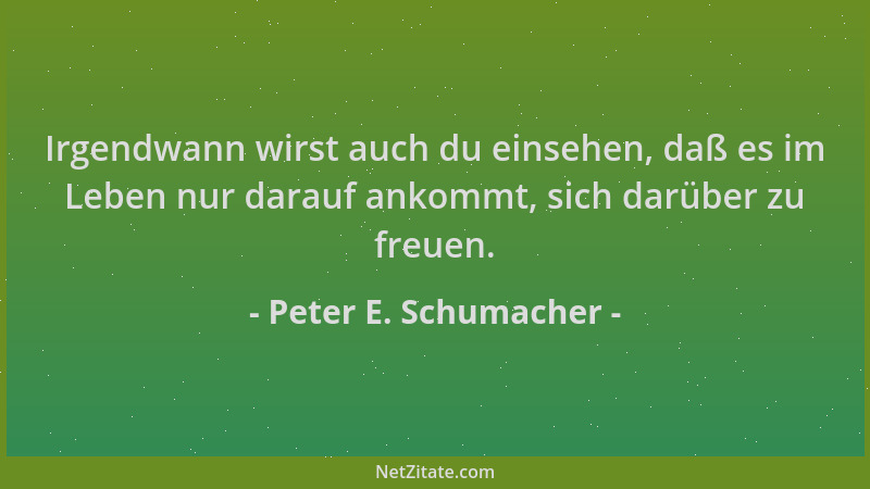 Peter E. Schumacher - Irgendwann wirst auch du einsehen, daß es im Leben nur darauf ankommt, sich darüber zu freuen....