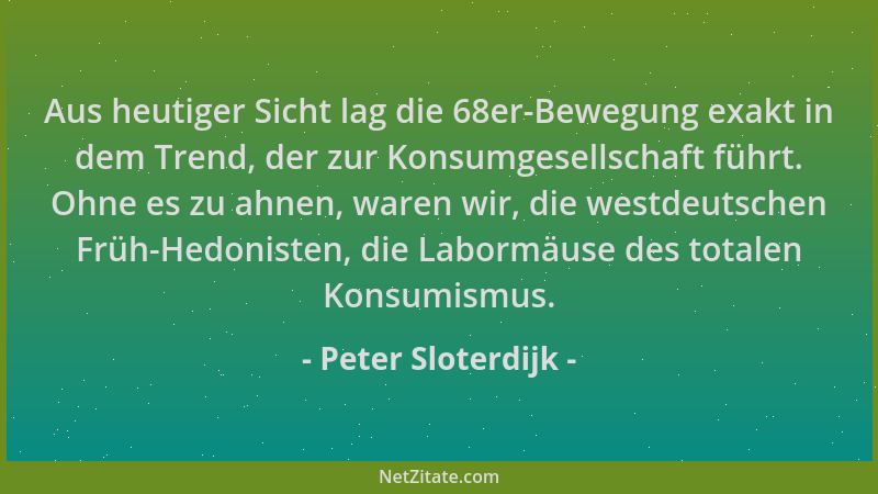 Peter Sloterdijk - Aus heutiger Sicht lag die 68er-Bewegung exakt in dem Trend, der zur Konsumgesellschaft führt. Ohne es z...