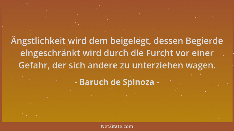 Baruch de Spinoza - Ängstlichkeit wird dem beigelegt, dessen Begierde eingeschränkt wird durch die Furcht vor einer Gefahr,...