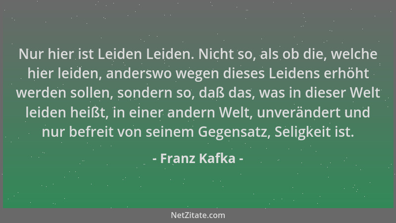 Franz Kafka - Nur hier ist Leiden Leiden. Nicht so, als ob die, welche hier leiden, anderswo wegen dieses Leidens erhöht we...