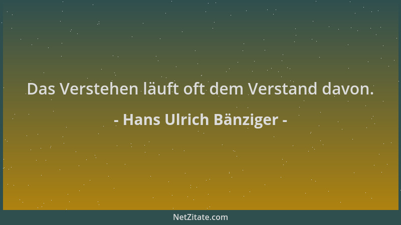Hans Ulrich Bänziger - Das Verstehen läuft oft dem Verstand davon....