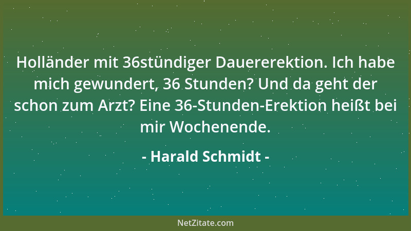 Harald Schmidt - Holländer mit 36stündiger Dauererektion. Ich habe mich gewundert, 36 Stunden? Und da geht der schon zum Ar...