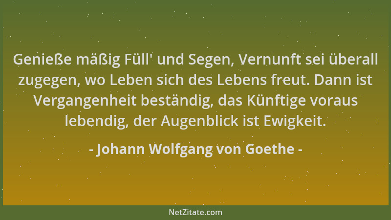 Johann Wolfgang von Goethe - Genieße mäßig Füll ' und Segen, Vernunft sei überall zugegen, wo Leben sich des Lebens freut. D...