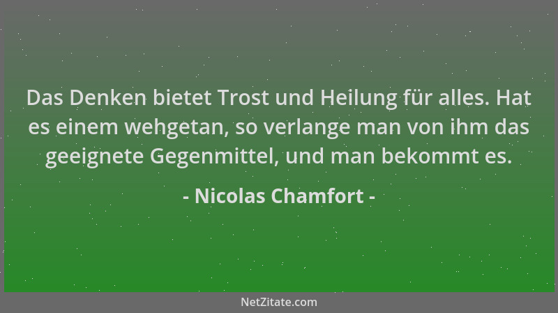 Nicolas Chamfort - Das Denken bietet Trost und Heilung für alles. Hat es einem wehgetan, so verlange man von ihm das geeign...