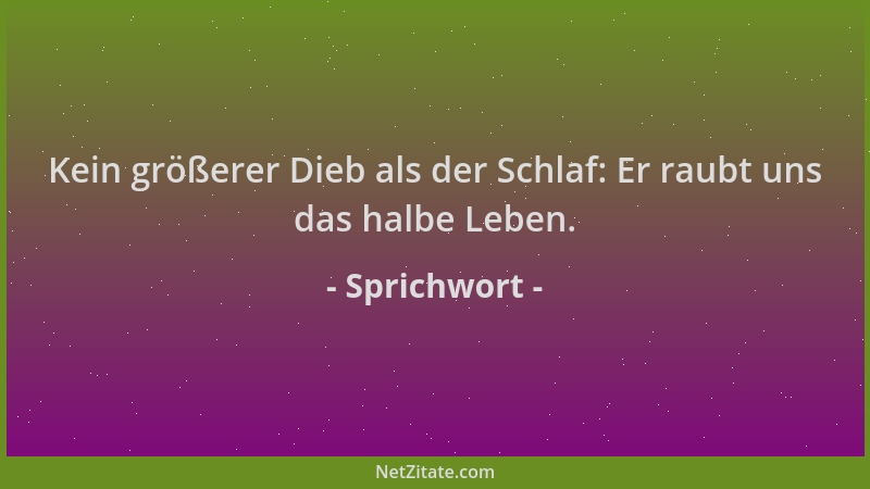 Sprichwort - Kein größerer Dieb als der Schlaf: Er raubt uns das halbe Leben....