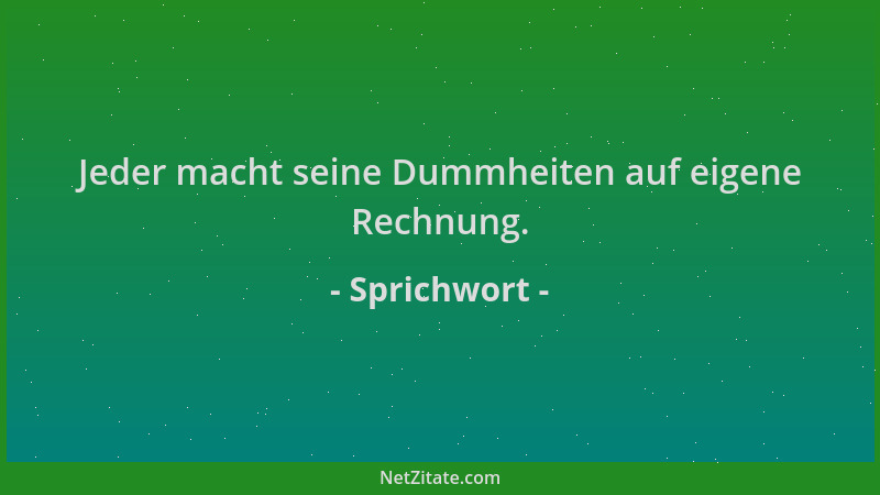 Sprichwort - Jeder macht seine Dummheiten auf eigene Rechnung....