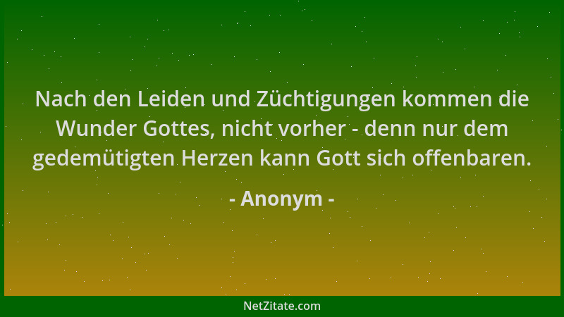 Anonym - Nach den Leiden und Züchtigungen kommen die Wunder Gottes, nicht vorher - denn nur dem gedemütigten Herzen kann Go...