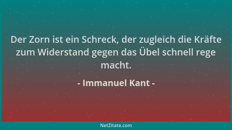 Immanuel Kant - Der Zorn ist ein Schreck, der zugleich die Kräfte zum Widerstand gegen das Übel schnell rege macht....
