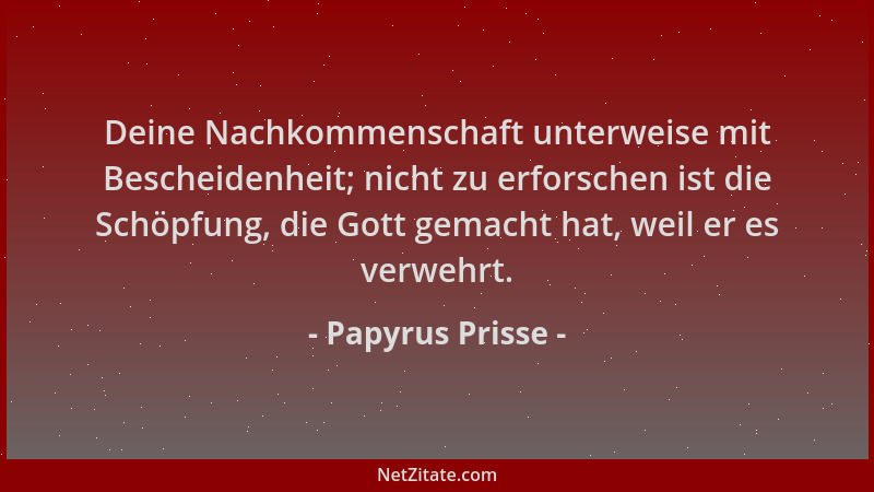 Papyrus Prisse - Deine Nachkommenschaft unterweise mit Bescheidenheit; nicht zu erforschen ist die Schöpfung, die Gott gema...