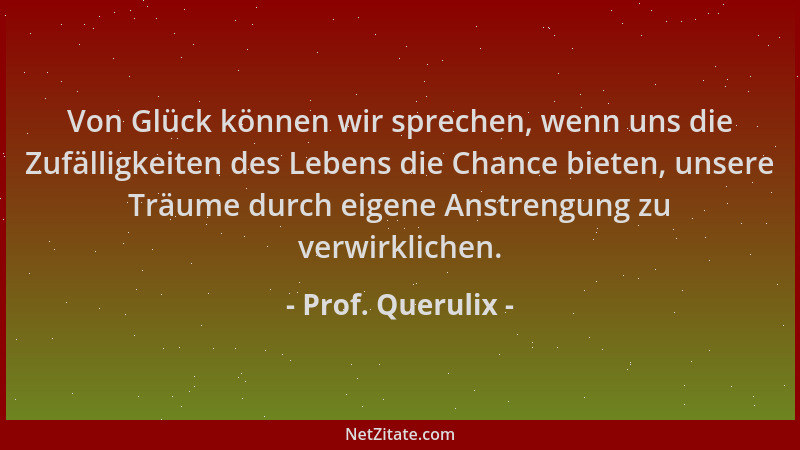Prof. Querulix - Von Glück können wir sprechen, wenn uns die Zufälligkeiten des Lebens die Chance bieten, unsere Träume dur...