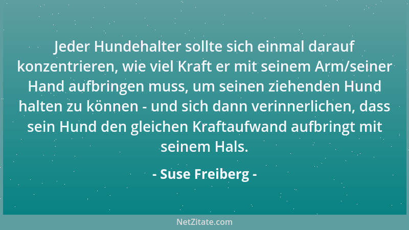 Suse Freiberg - Jeder Hundehalter sollte sich einmal darauf konzentrieren, wie viel Kraft er mit seinem Arm/seiner Hand auf...