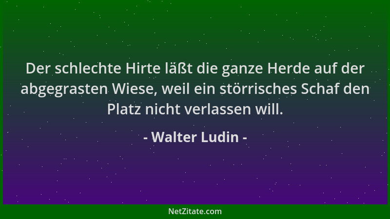 Walter Ludin - Der schlechte Hirte läßt die ganze Herde auf der abgegrasten Wiese, weil ein störrisches Schaf den Platz nic...