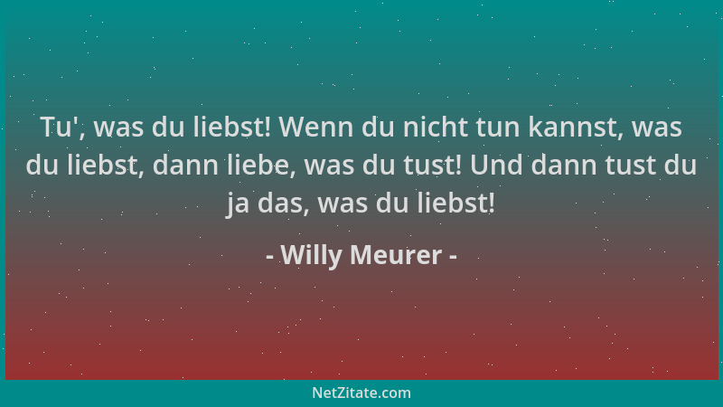 Willy Meurer - Tu ', was du liebst! Wenn du nicht tun kannst, was du liebst, dann liebe, was du tust! Und dann tust du ja da...
