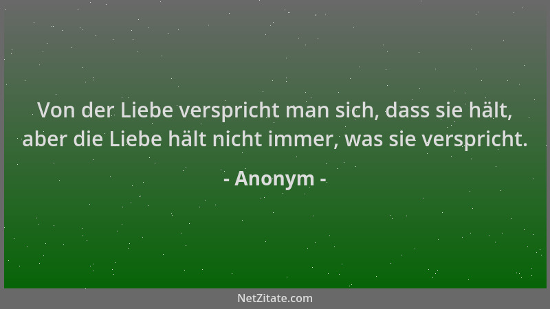 Anonym - Von der Liebe verspricht man sich, dass sie hält, aber die Liebe hält nicht immer, was sie verspricht....