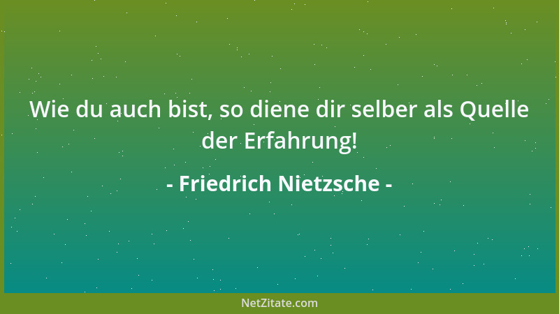 Friedrich Nietzsche - Wie du auch bist, so diene dir selber als Quelle der Erfahrung!...