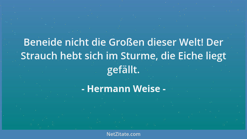 Hermann Weise - Beneide nicht die Großen dieser Welt! Der Strauch hebt sich im Sturme, die Eiche liegt gefällt....