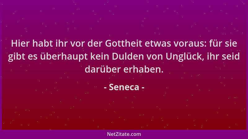 Seneca - Hier habt ihr vor der Gottheit etwas voraus: für sie gibt es überhaupt kein Dulden von Unglück, ihr seid darüber e...