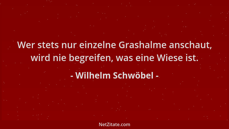 Wilhelm Schwöbel - Wer stets nur einzelne Grashalme anschaut, wird nie begreifen, was eine Wiese ist....