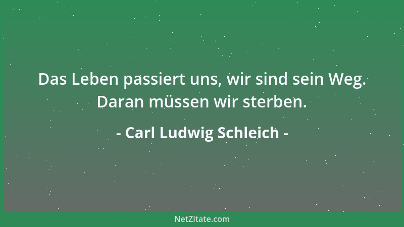 Carl Ludwig Schleich - Das Leben passiert uns, wir sind sein Weg. Daran müssen wir sterben....