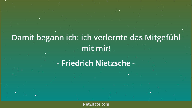 Friedrich Nietzsche - Damit begann ich: ich verlernte das Mitgefühl mit mir!...