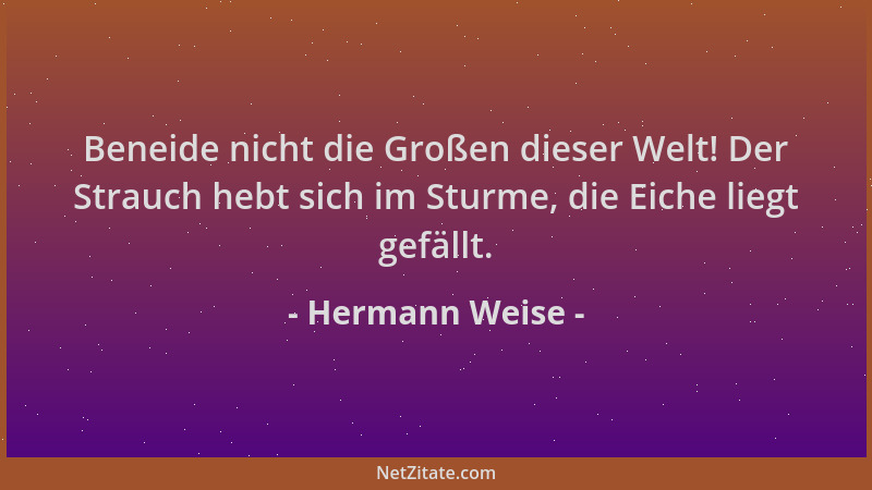 Hermann Weise - Beneide nicht die Großen dieser Welt! Der Strauch hebt sich im Sturme, die Eiche liegt gefällt....