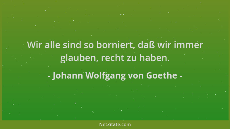 Johann Wolfgang von Goethe - Wir alle sind so borniert, daß wir immer glauben, recht zu haben....