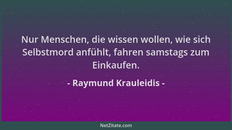 Raymund Krauleidis - Nur Menschen, die wissen wollen, wie sich Selbstmord anfühlt, fahren samstags zum Einkaufen....