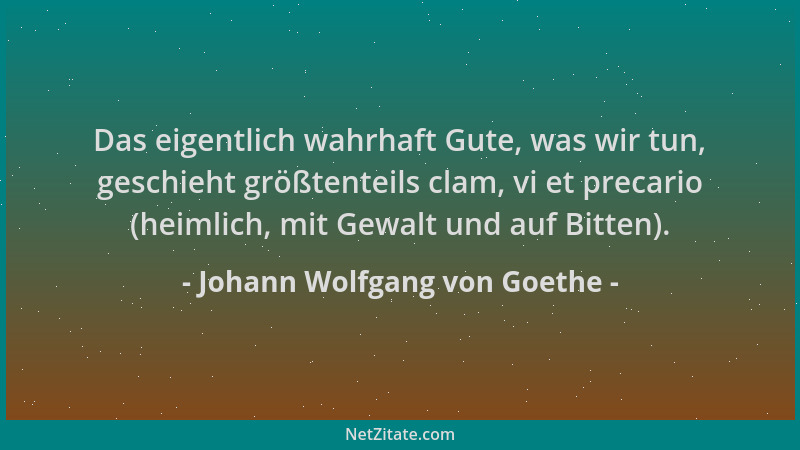Johann Wolfgang von Goethe - Das eigentlich wahrhaft Gute, was wir tun, geschieht größtenteils clam, vi et precario (heimli...