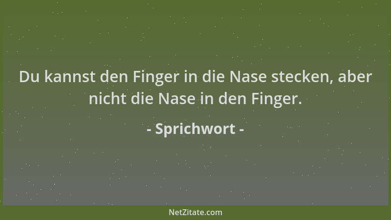 Sprichwort - Du kannst den Finger in die Nase stecken, aber nicht die Nase in den Finger....