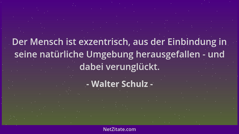 Walter Schulz - Der Mensch ist exzentrisch, aus der Einbindung in seine natürliche Umgebung herausgefallen - und dabei veru...