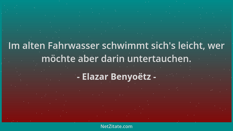 Elazar Benyoëtz - Im alten Fahrwasser schwimmt sich 's leicht, wer möchte aber darin untertauchen....