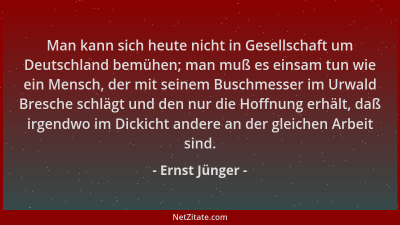 Ernst Jünger - Man kann sich heute nicht in Gesellschaft um Deutschland bemühen; man muß es einsam tun wie ein Mensch, der...