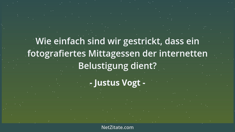Justus Vogt - Wie einfach sind wir gestrickt, dass ein fotografiertes Mittagessen der internetten Belustigung dient?...