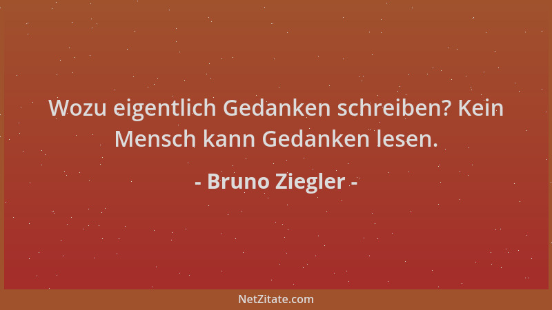Bruno Ziegler - Wozu eigentlich Gedanken schreiben? Kein Mensch kann Gedanken lesen....