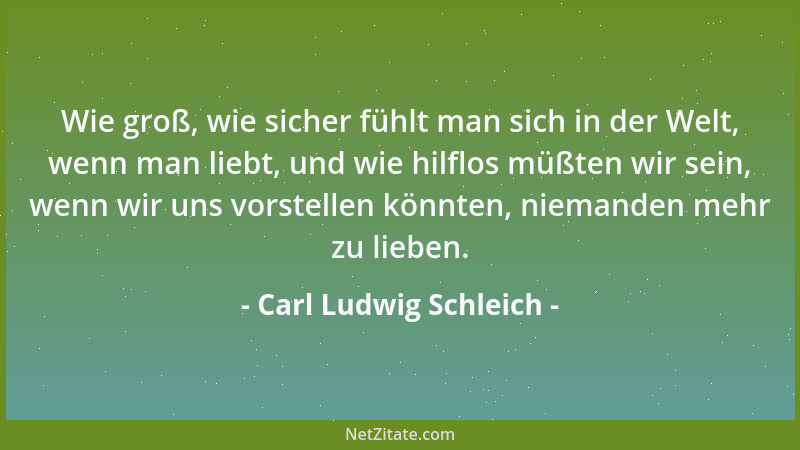 Carl Ludwig Schleich - Wie groß, wie sicher fühlt man sich in der Welt, wenn man liebt, und wie hilflos müßten wir sein, we...