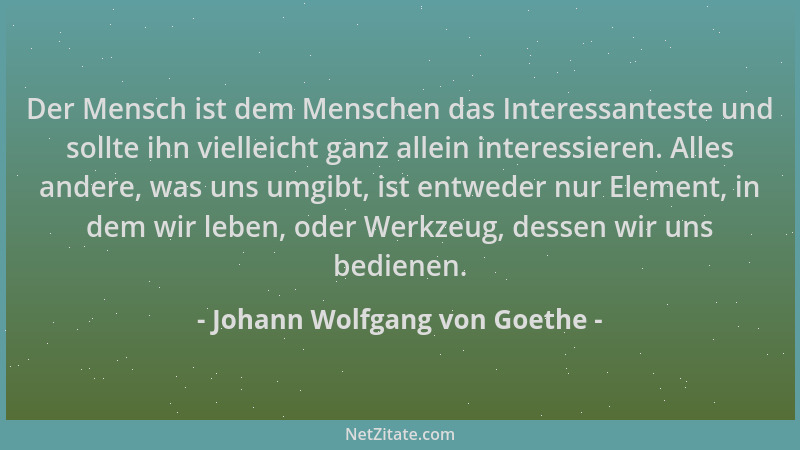 Johann Wolfgang von Goethe - Der Mensch ist dem Menschen das Interessanteste und sollte ihn vielleicht ganz allein interess...