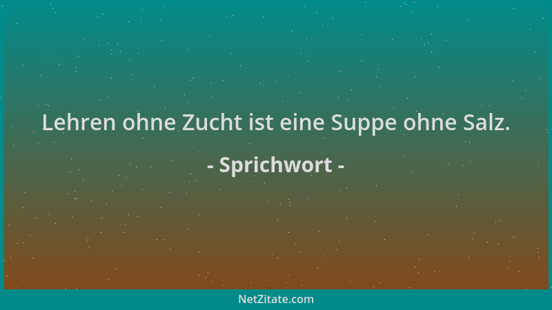 Sprichwort - Lehren ohne Zucht ist eine Suppe ohne Salz....